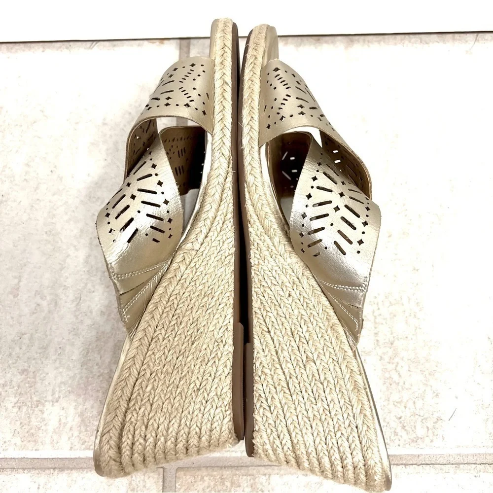 Lucky Brand KEELA Women’s Gold Leather Espadrille Wedge Sandals - Size 12M Boho